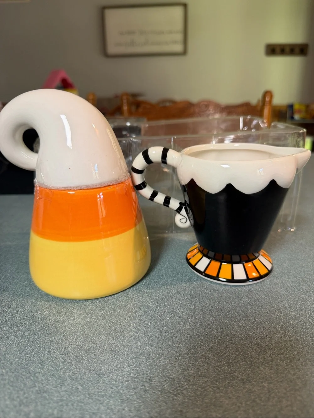 Johanna Parker Carnival Cottage Candy Corn Ghost Halloween Creamer Sugar Set
